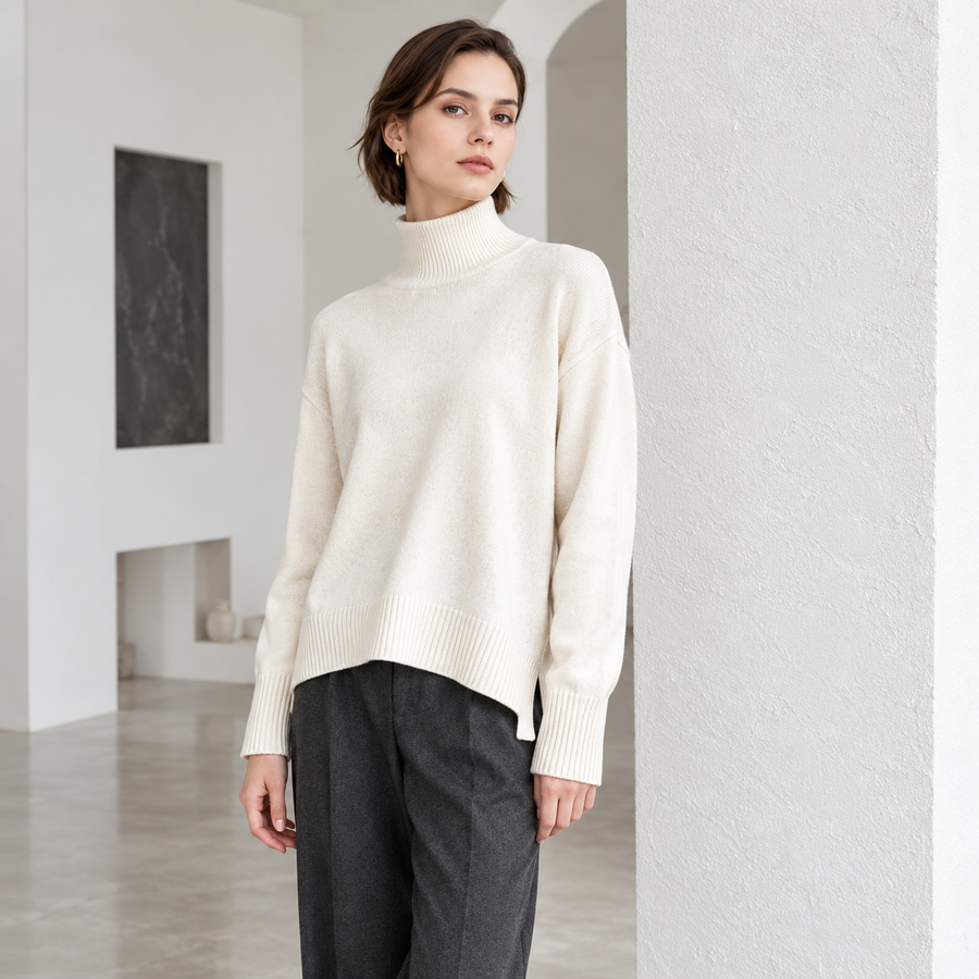Split-hem mock-neck knit sweater