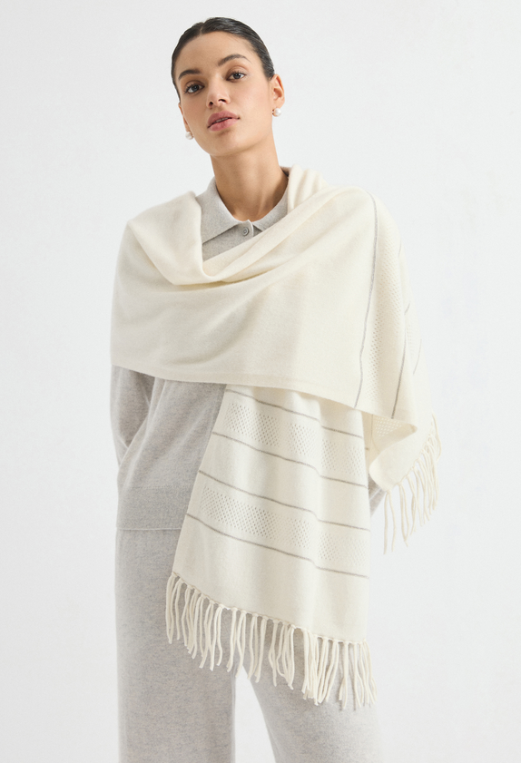 Fringed knit shawl