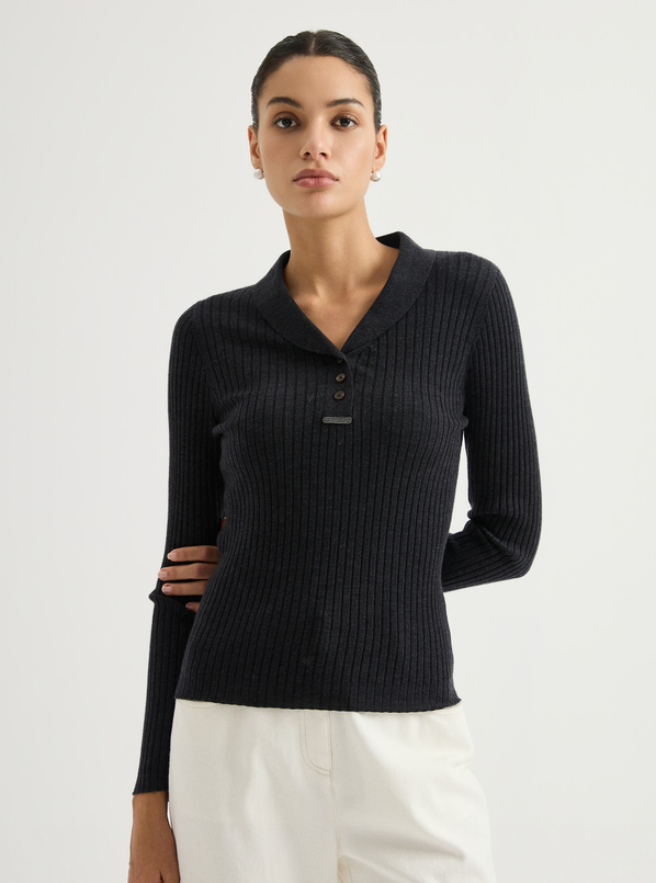 Ribbed polo knit sweater — BL3611568
