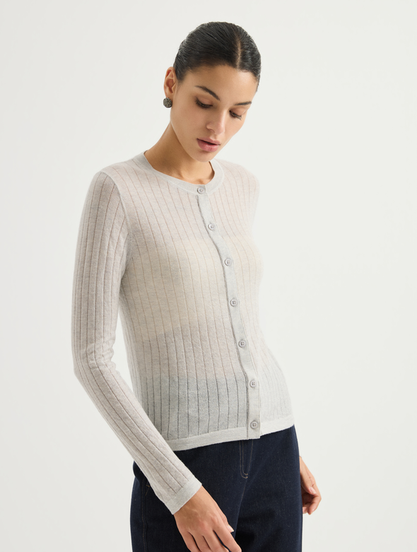 Ribbed crewneck cardigan