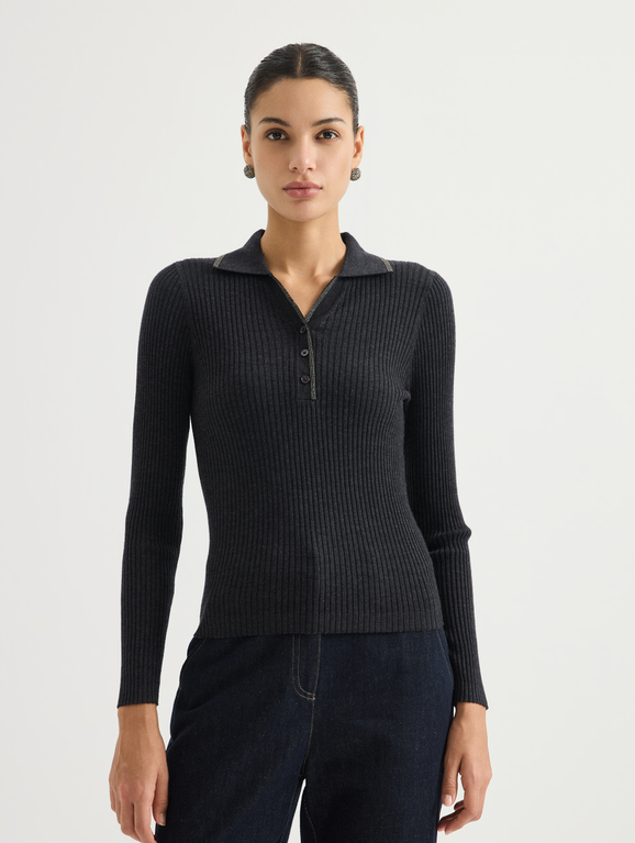 Ribbed half-zip knit sweater — BL3621793