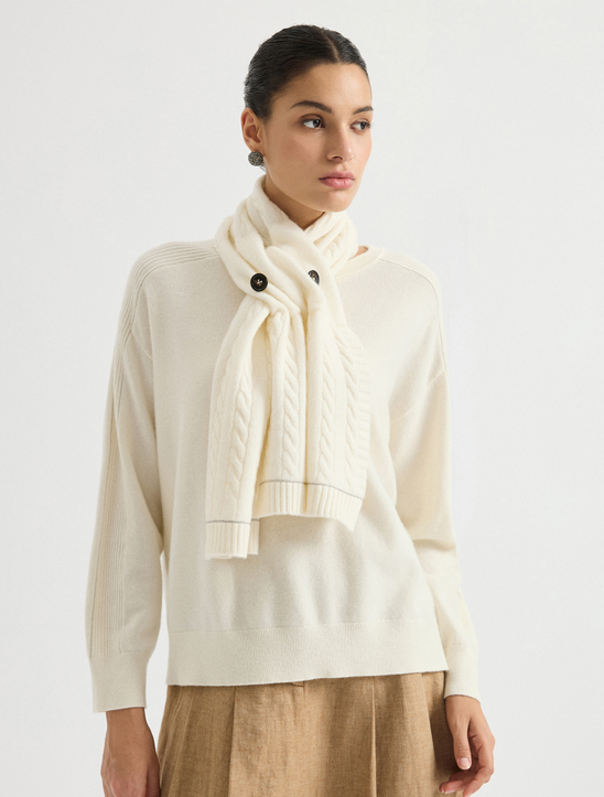 Scarf-detail knit sweater
