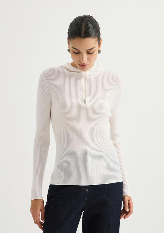 Ribbed half-zip knit sweater
