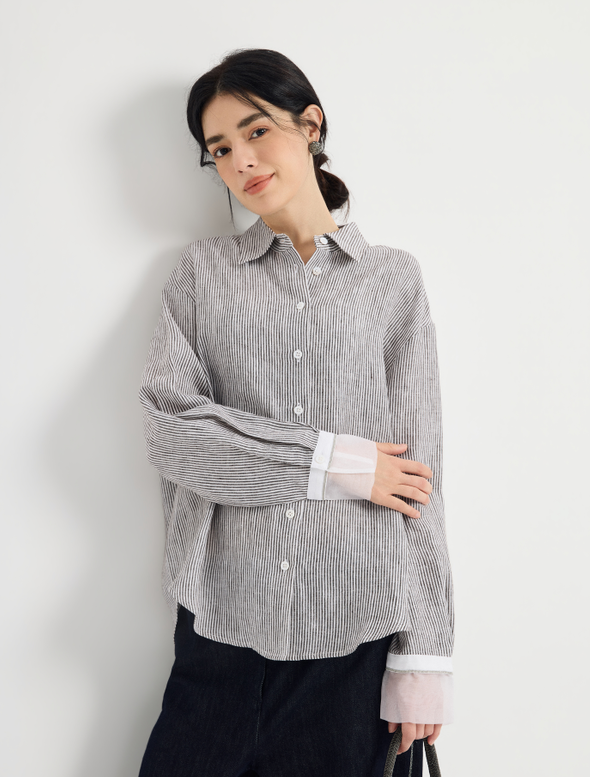 Linen and silk striped shirt