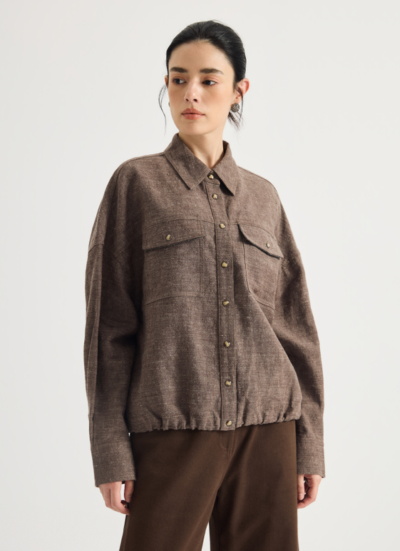 Linen-wool utility shirt