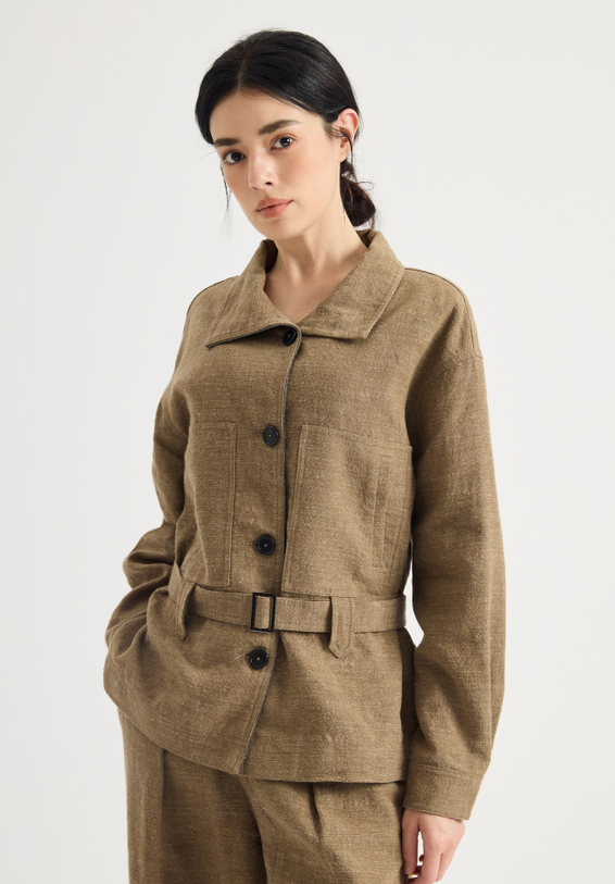 Belted button-front jacket