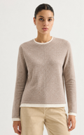 Contrast-trim crewneck knit sweater | ML62039