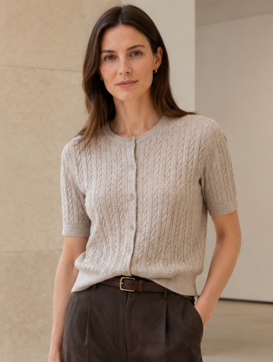 Short-sleeve cable-knit top — MZ62006