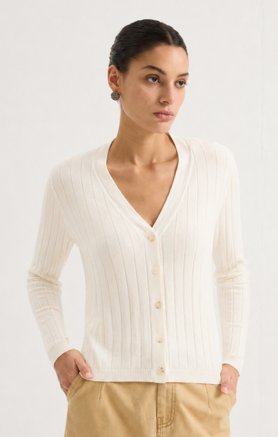 Ribbed V-neck cardigan