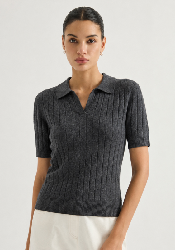 Short-sleeve ribbed polo top