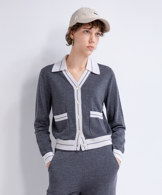 Contrast-pocket wool cardigan