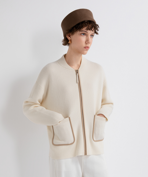 Contrast-pocket zip cardigan | TH862110