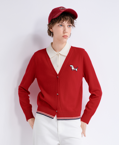 Contrast-trim V-neck cardigan