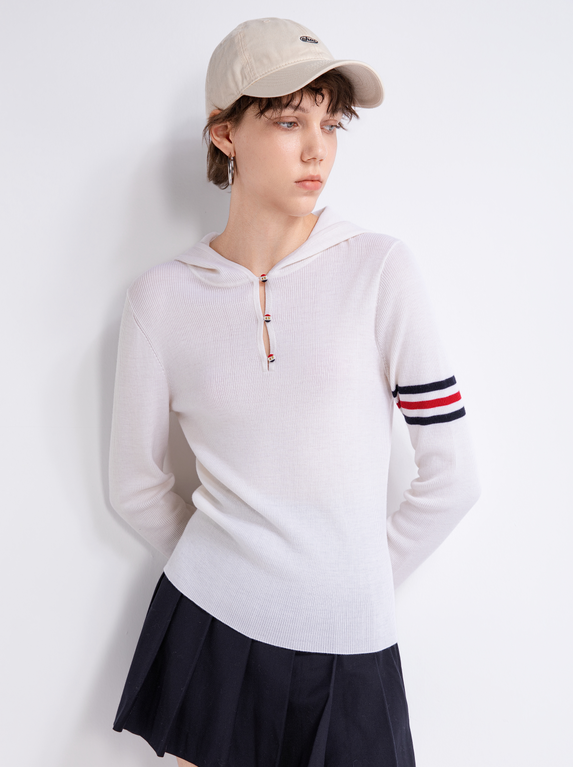 Contrast-stripe half-zip hoodie