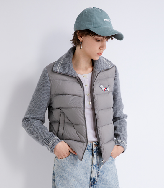 Padded-front knit-sleeve jacket