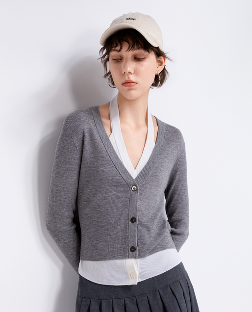 Contrast-trim V-neck cardigan