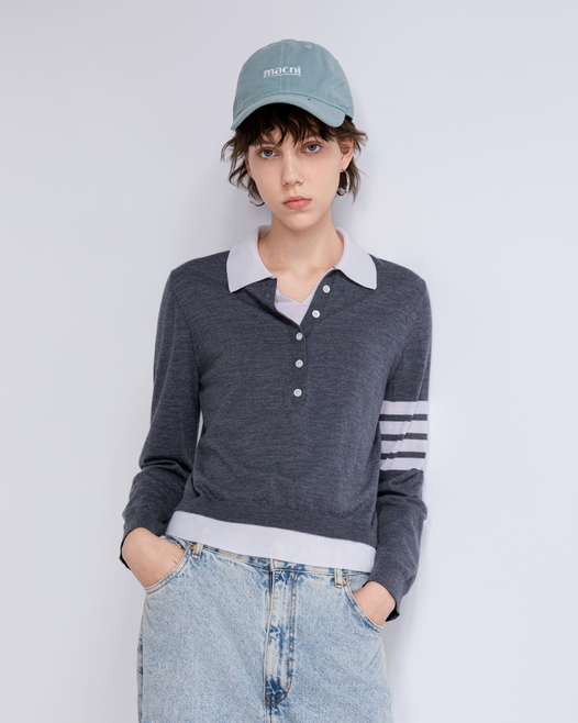 Contrast-collar polo sweater