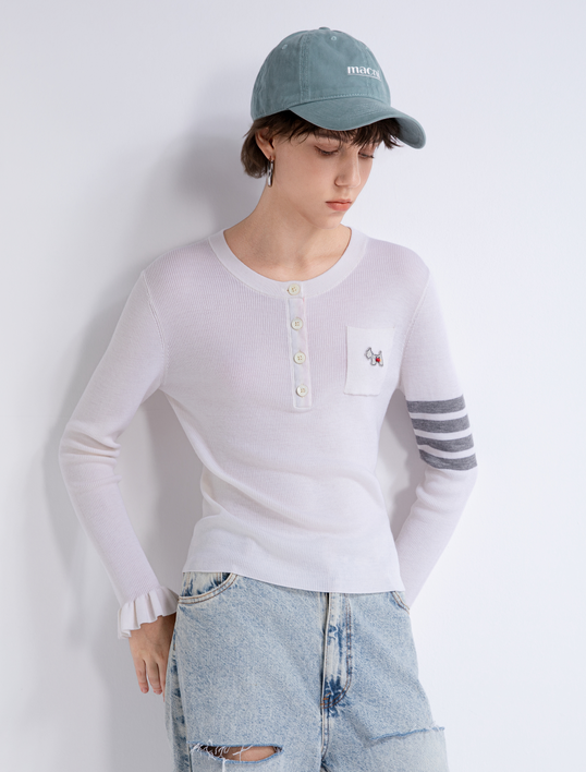 Contrast-stripe henley sweater — TY862017