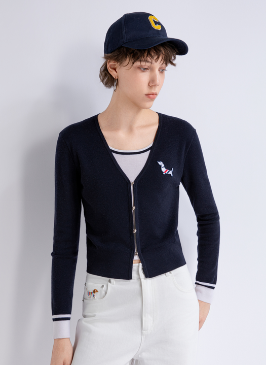 Contrast-trim zip cardigan — TY862047