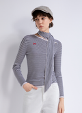 Striped tie-neck knit sweater — TY862092