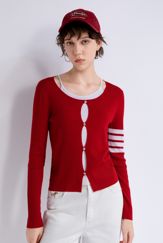Contrast-trim knit cardigan