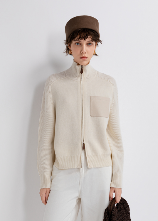 Contrast-pocket zip cardigan | TY862152