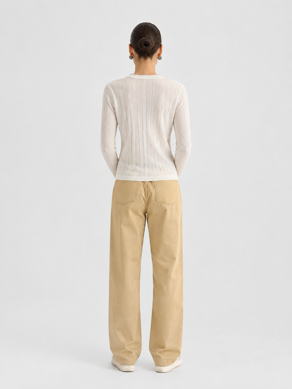 Ribbed wool-blend v-neck cardigan — Back view
