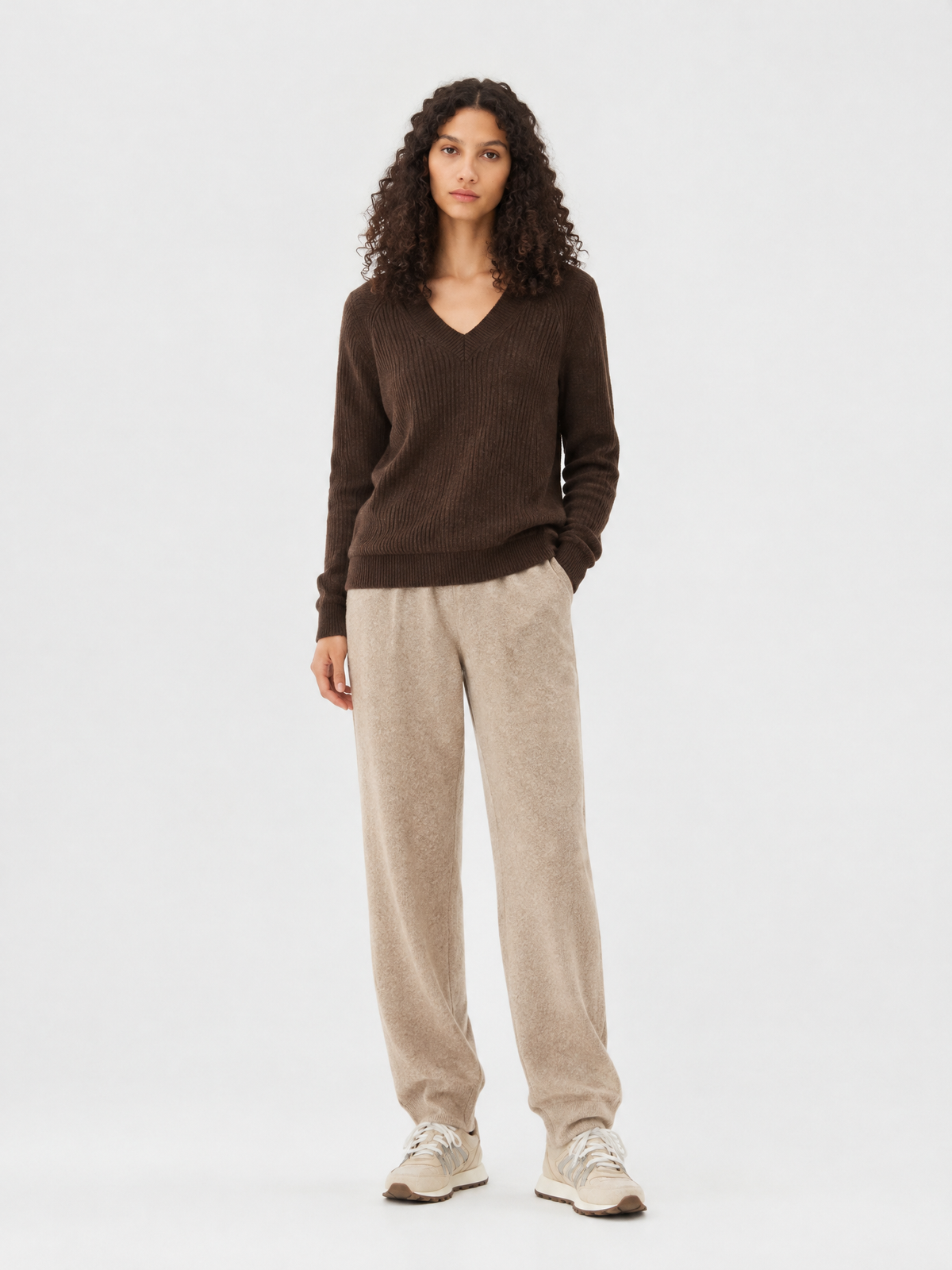 Ribbed wool-blend v-neck sweater — Front view