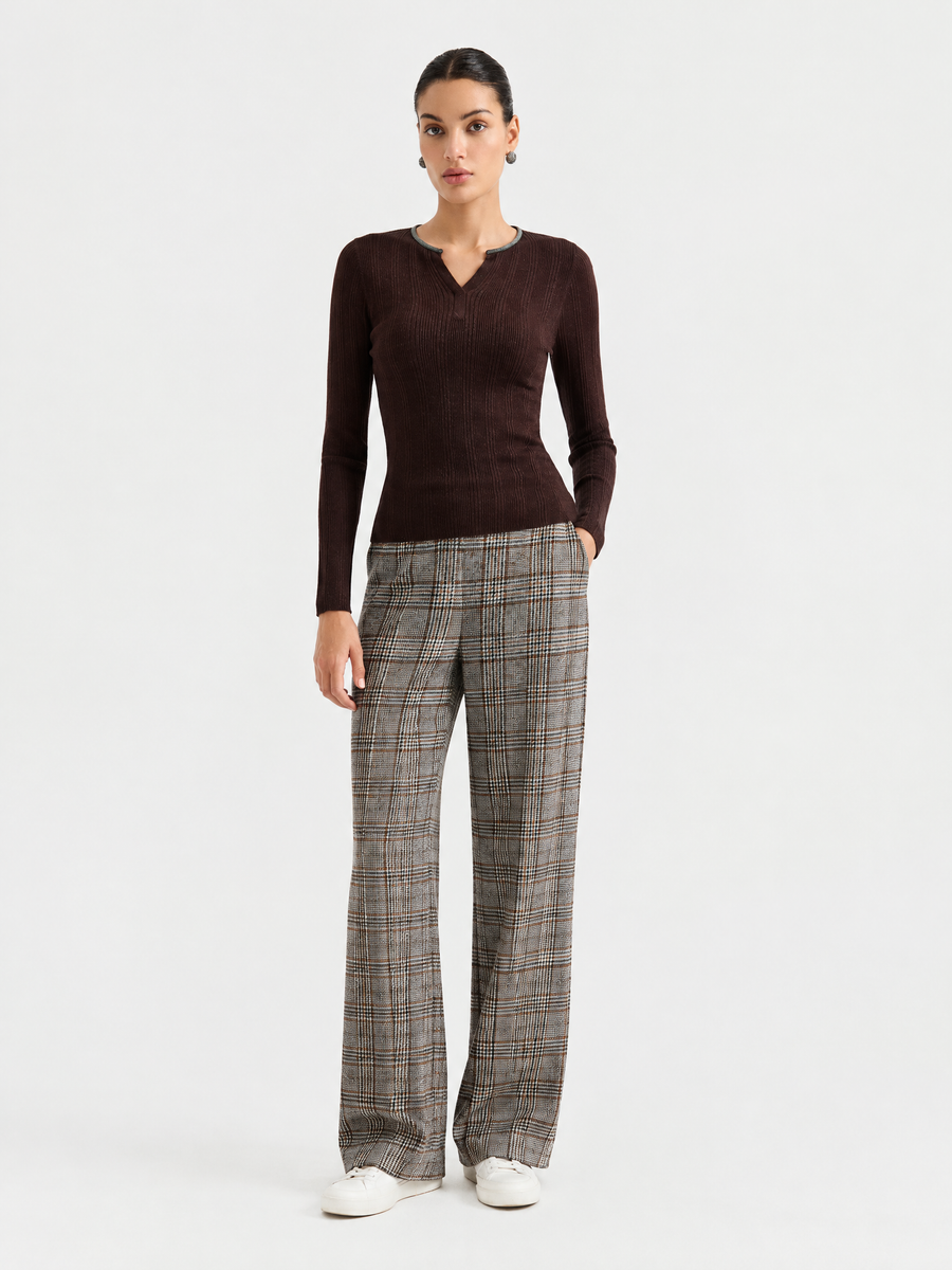 Ribbed wool-blend v-neck sweater