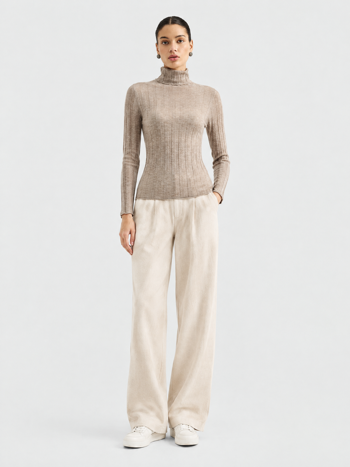 Ribbed wool-blend turtleneck sweater — Front view