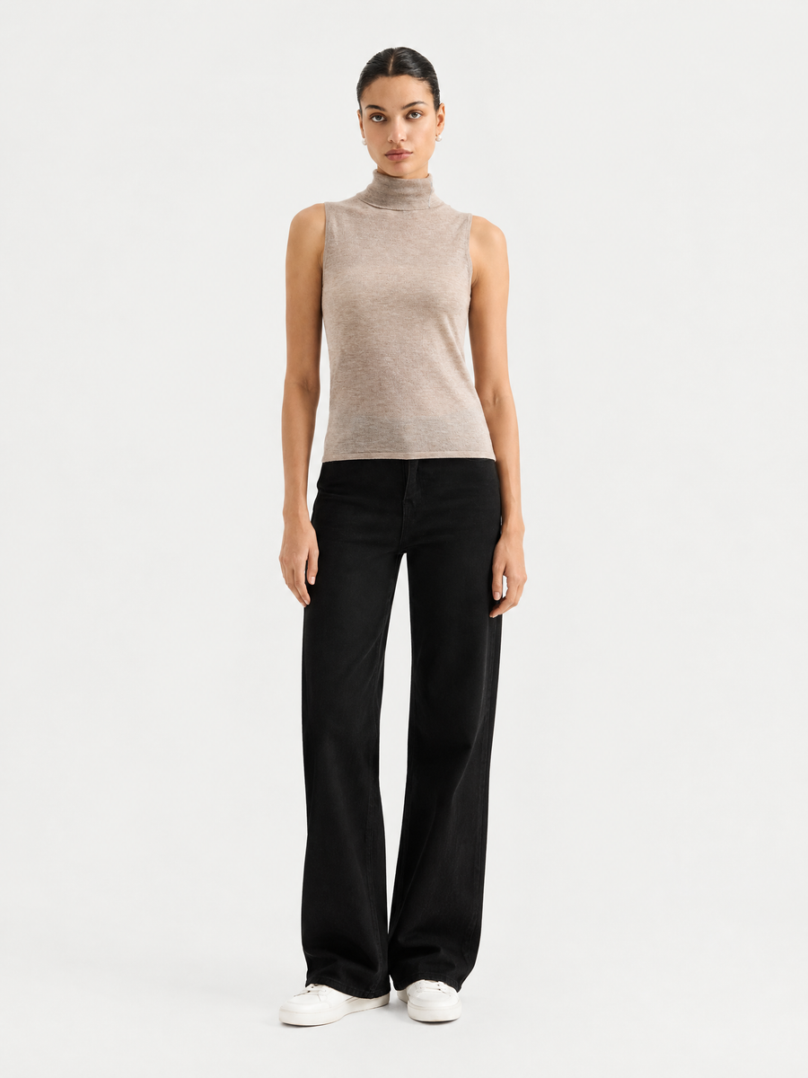 Sleeveless wool-blend turtleneck