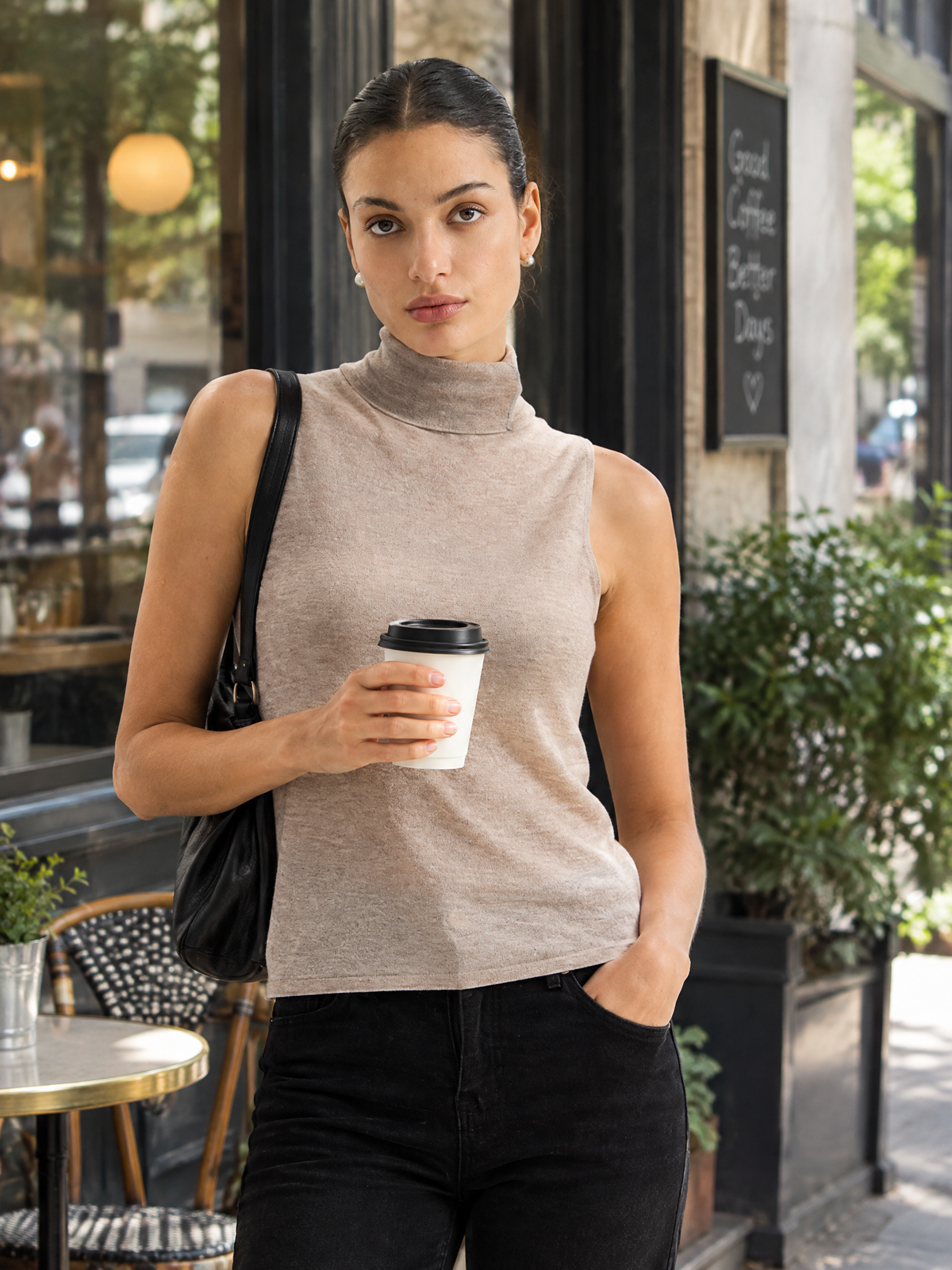 Sleeveless wool-blend turtleneck — Lifestyle scene