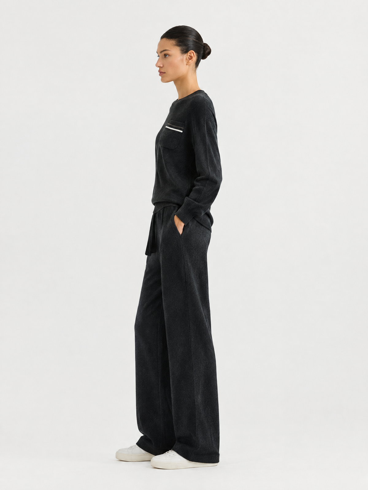 Pocket-detail crewneck sweater — Side view
