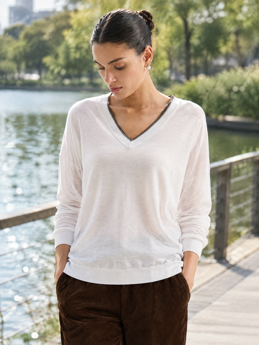 V-neck knit sweater
