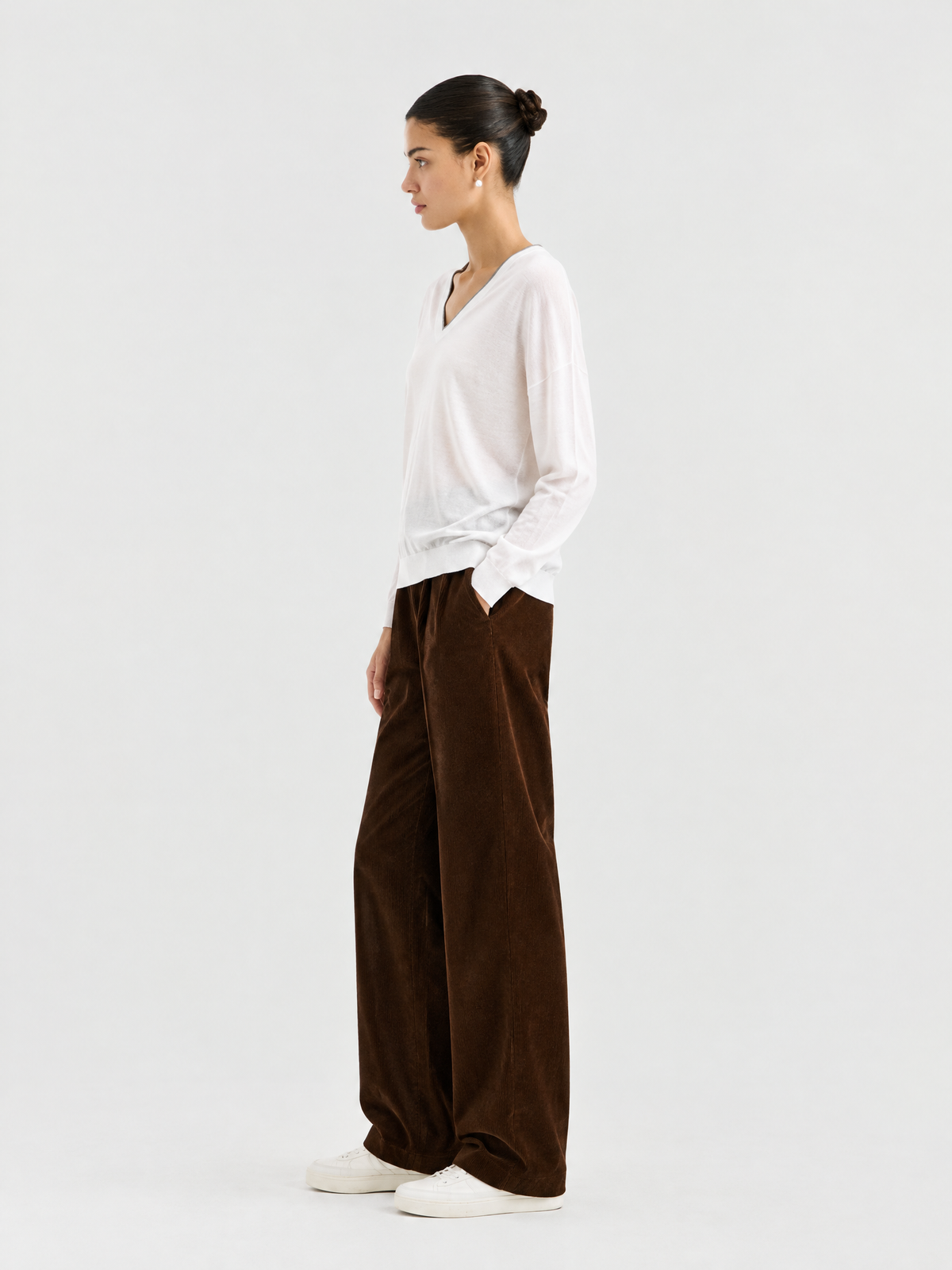 V-neck knit sweater — Side view