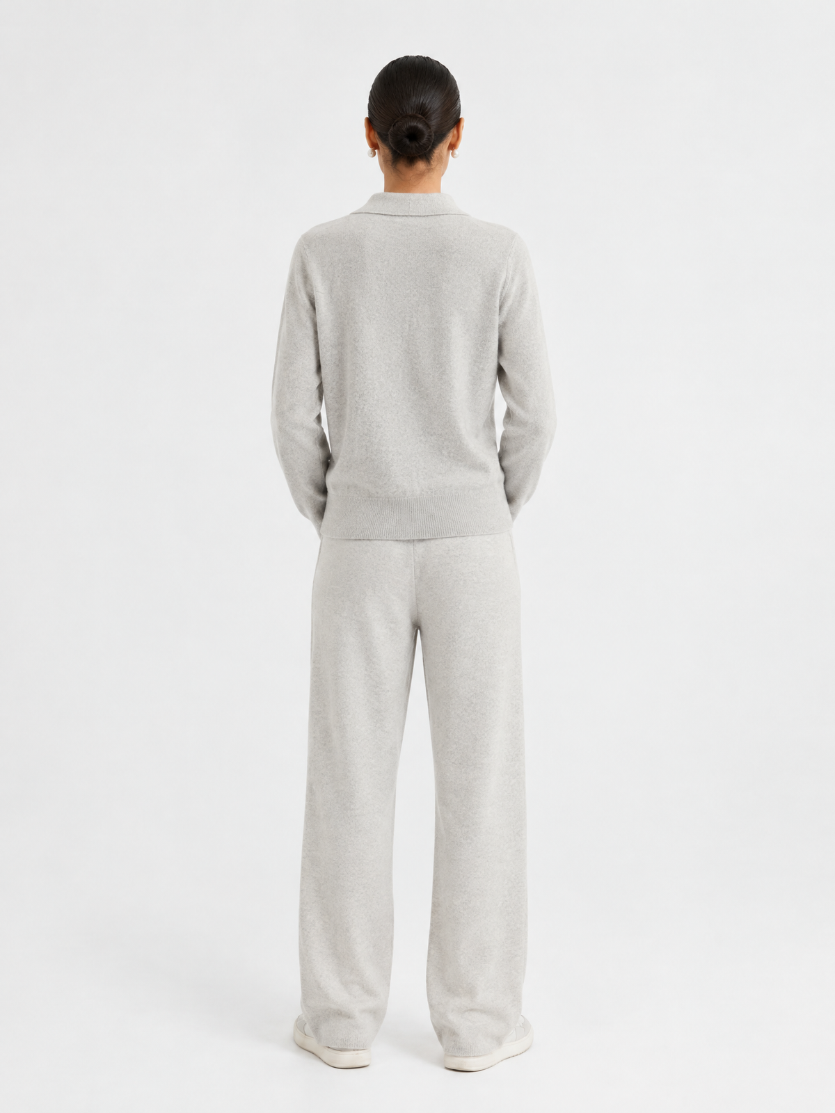 Polo-collar knit cardigan — Back view