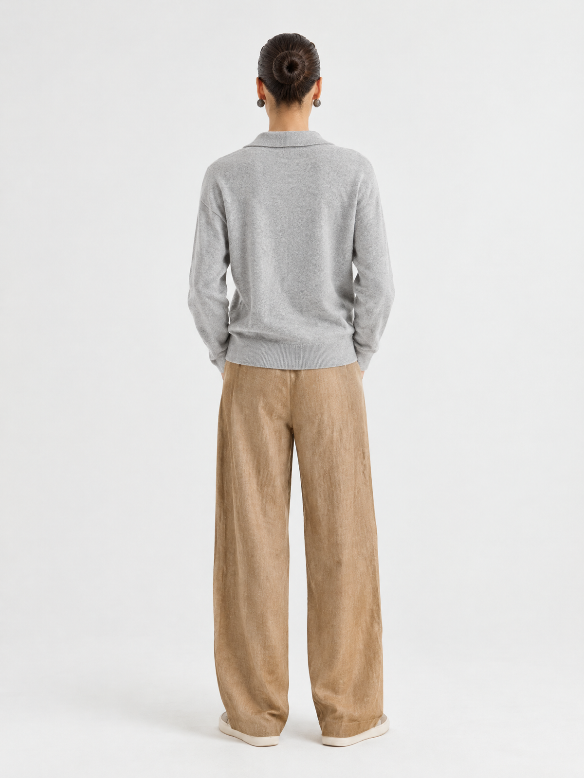 Polo-collar knit cardigan — Back view
