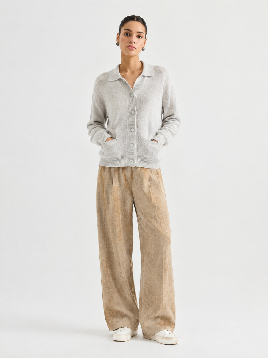 Polo-collar knit cardigan
