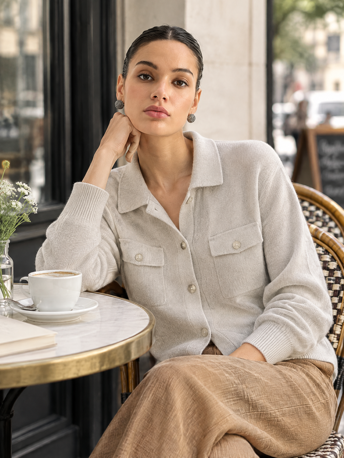 Polo-collar knit cardigan — Lifestyle scene