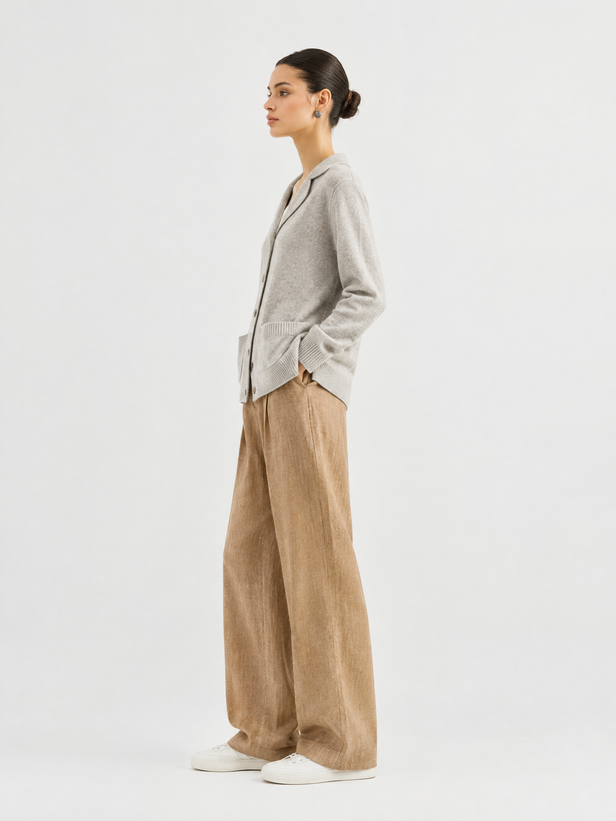 Polo-collar knit cardigan — Side view