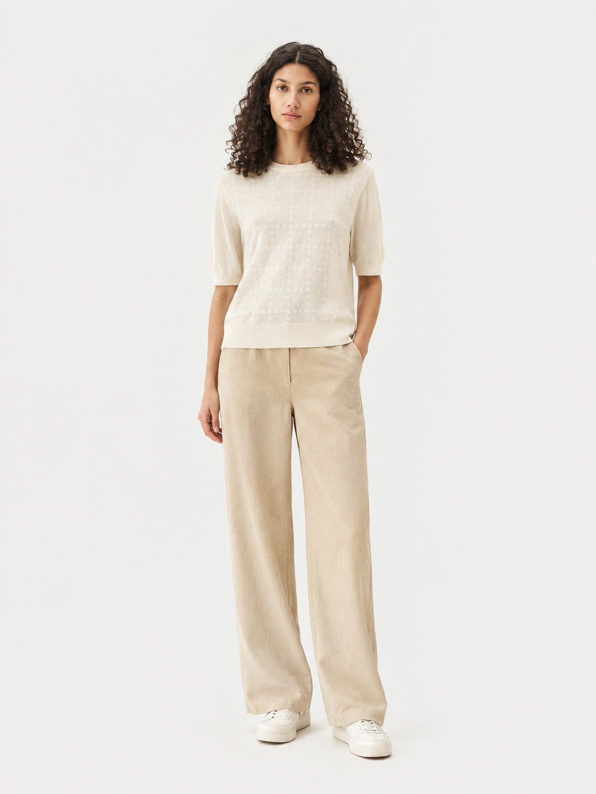 Short-sleeve textured knit top — Front view