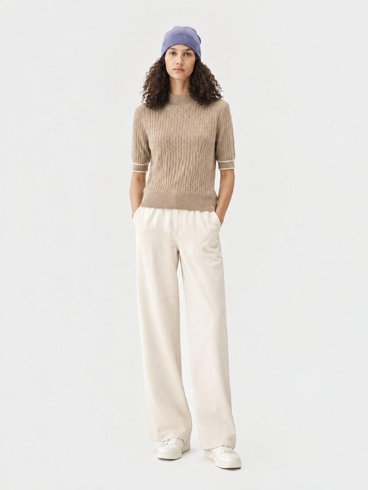 Short-sleeve cable-knit top — Front view