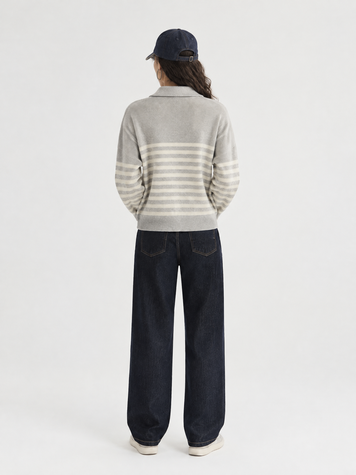 Striped zip-front cardigan — Back view