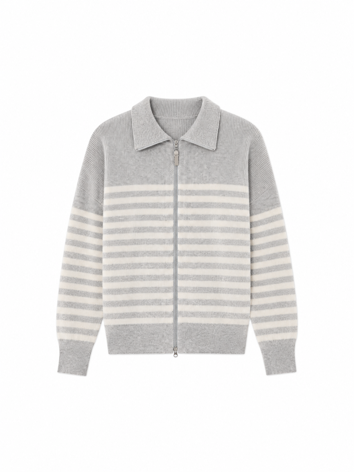 Striped zip-front cardigan — Flat-lay view