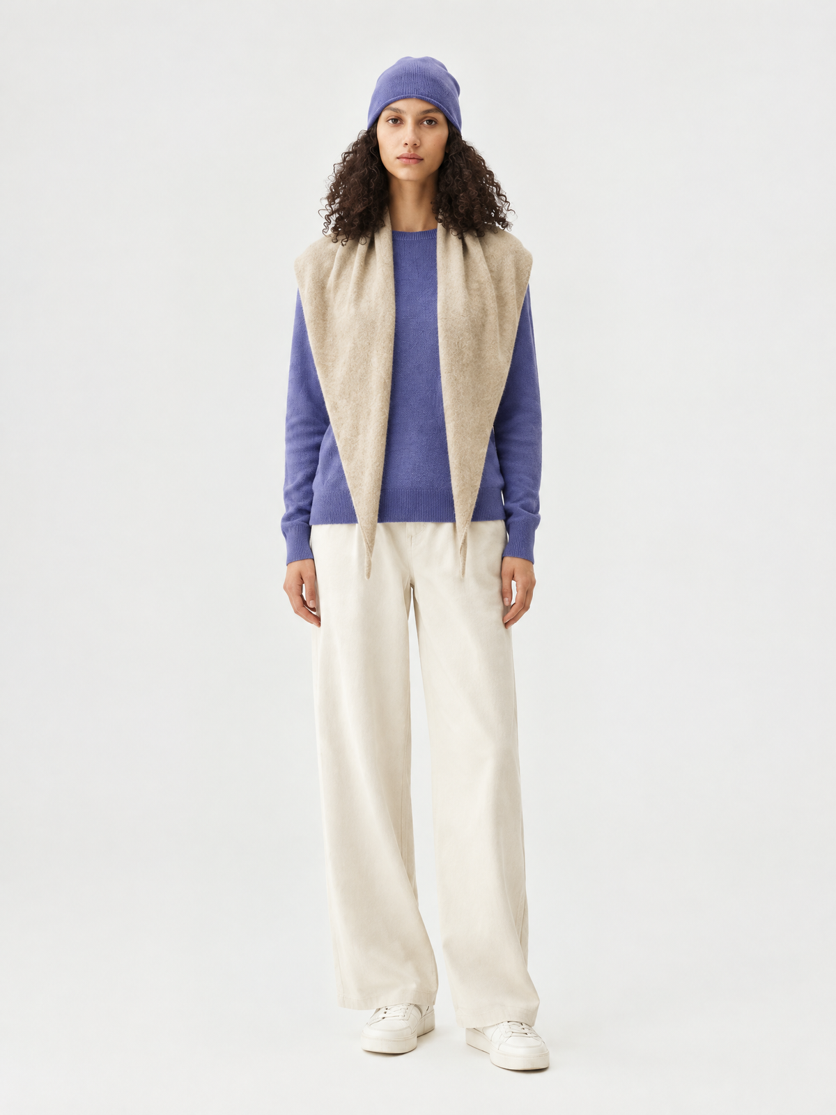 Draped open-front knit vest — Front view