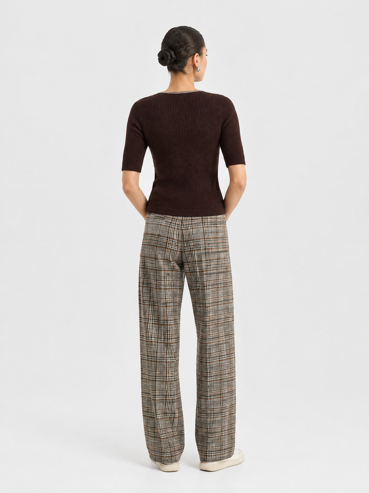 Short-sleeve crewneck knit top — Back view