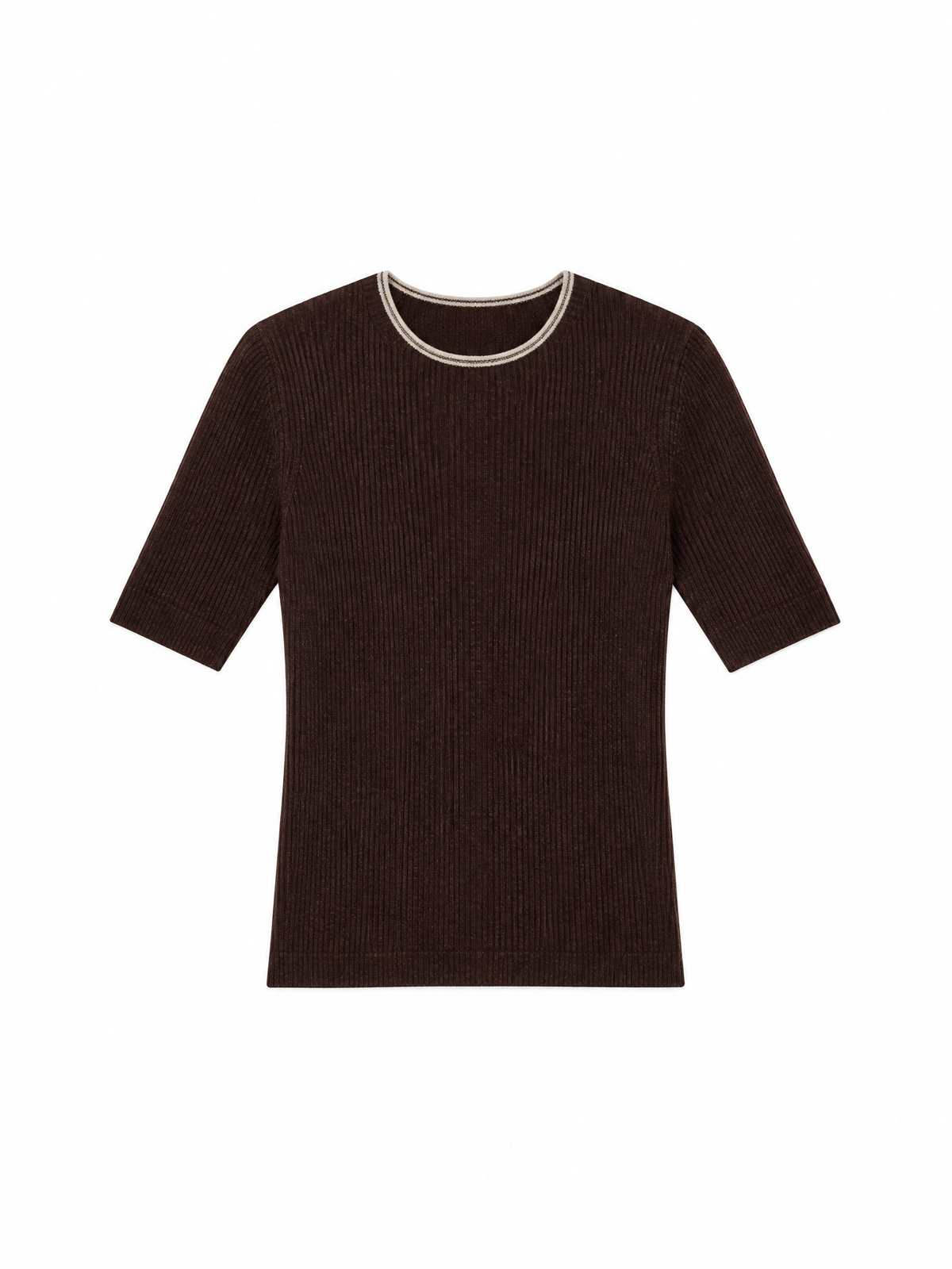 Short-sleeve crewneck knit top — Flat-lay view