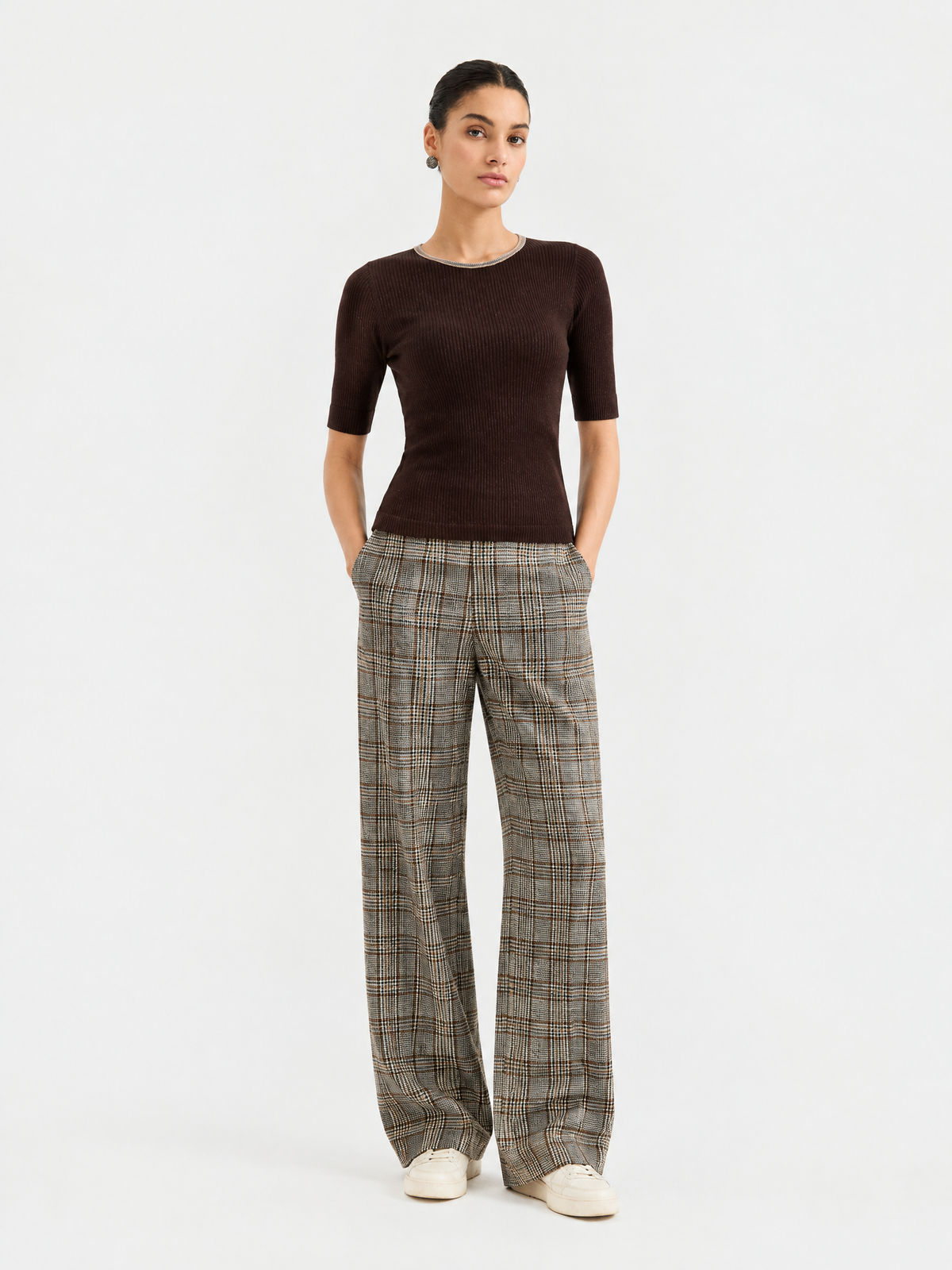 Short-sleeve crewneck knit top — Front view