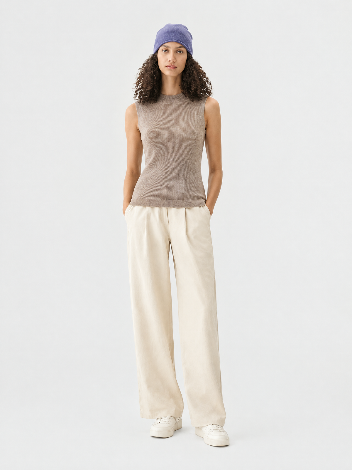 Mock-neck knit vest — Front view