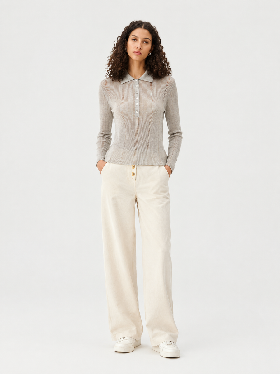 Ribbed polo-collar cardigan